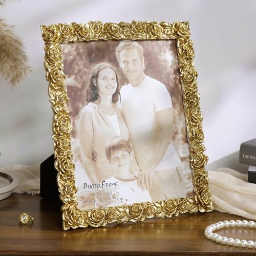 Cuspin 8x10 Picture Frame Gold Rose Vintage Ornate Floral Resin Frame - Image 2