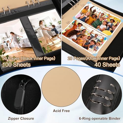 Leather Photo Album 4x6 200 Photos, DIY Scrapbook with 50 Sheets and 20 Blank Kraft Sheets, Travel Souvenir Diary Photo Book for Family Wedding Baby and Holiday Pictures - Image 3