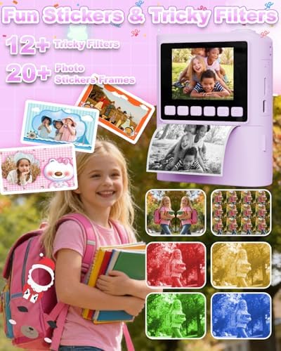 Instant Print Camera for Kids, Christmas Birthday Gifts for 4 5 6 7 8 9 10 Year Old Girls Boys, Portable Toy with 4 Rolls Printing Paper, Purple - Image 5