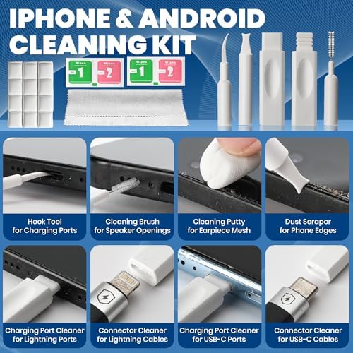 Upgraded 47PCS Phone Cleaning Kit, AirPod & iPhone Cleaner, Electronics Cleaning Tools for Charging Port/USB-C/Speaker, Laptop Cleaner for Keyboard Screen, Tech Gifts for Men, Cool Gadgets - Image 2