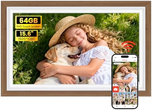 64GB Frameo 15.6" Digital Picture Frame Large 1920 x 1080 IPS FHD Touch Screen WiFi Electronic Photo Frames Share Moments Instantly Anywhere Best Gifts for Parents and Grandparents Solid Walnut by BIGASUO