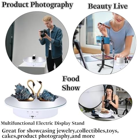 JAYEGT Motorized Rotating Display Stand, 7.87inch /17.6lbs Load, 360 Degree Electric Rotating Turntable for Photography Products, Jewelry，5 Colors Backgrounds, Mirror Cover (White/Remote Control) - Image 3