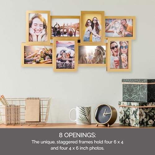 MELANNCO Collage Picture Frame for Wall, 24x12 Inch Gold Photo Collage Frame with 8 Openings for Four 6x4 and Four 4x6 Photos, Staggered Multi-Photo Display, Sawtooth Hangers Included - Image 3