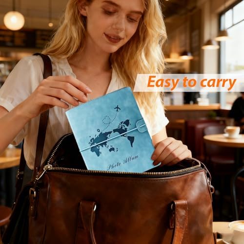 Photo Album 4x6, Leather Scrapbook Album with 50 Photos and 20 Writing Paper, DIY 6 Ring Binder Photo Album for Wedding Kids Birthday Family Travel (Blue) - Image 6