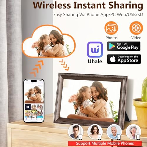 Digital Picture Frame WiFi Send Photos from Your Phone 16GB Storage 10.1inch 1280x800 IPS Touch Screen Digital Photo Frame Auto-Rotate Wall Mountable Wood Dark Color - Image 4