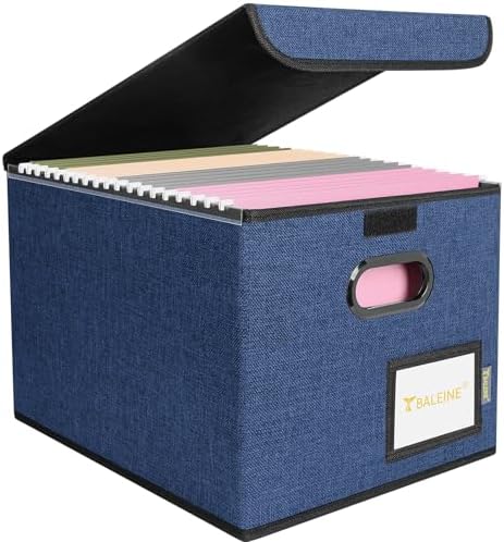 BALEINE File Organizer Box with Lid, Collapsible Hanging File Storage Box by BALEINE