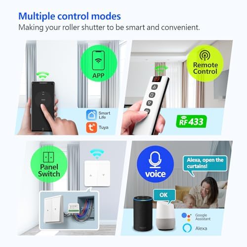 DieseRC 5pcs Wireless Smart Roller Shutter Controller with 1pcs RF Remote Control, Compatible with Google Home/Alexa APP Control and Manual Switch, Electric Motor WiFi Switch - Image 3