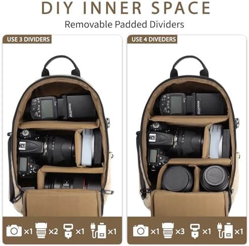 TAAOKA Camera Sling Bag, DSLR/SLR/Mirrorless Camera Backpack Case Shockproof Photography Backpack with Tripod Holder & Removable Modular Inserts Compatible with Canon/Nikon/Sony/Fuji - Image 4