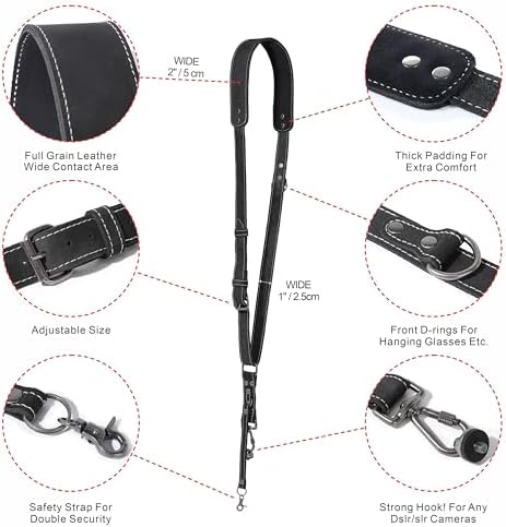 Padwa Lifestyle Black Frosted Single Camera Harness Strap for One Camera - Professional Single Full Grain Leather Camera Harness,Quick Release Gear DSLR Camera Straps for Photographers - Image 3