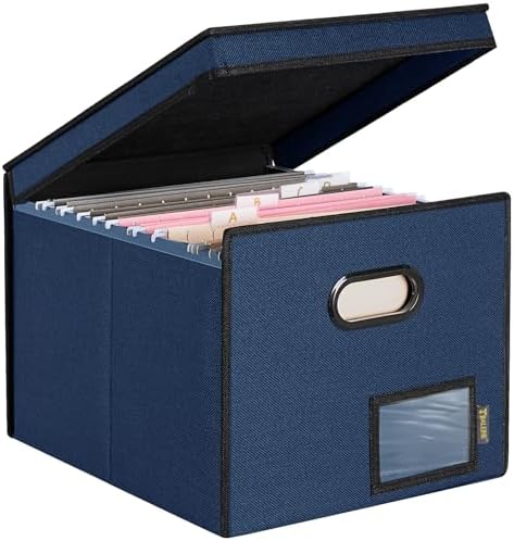 BALEINE File Organizer Box with Lid, Collapsible Hanging File Storage Box by BALEINE