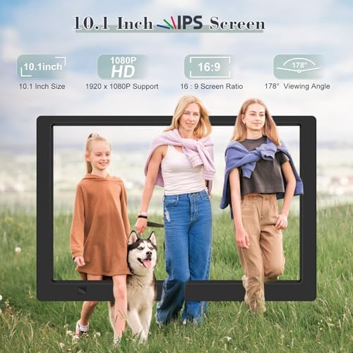 10.1" Digital Picture Frame, 1080P IPS Digital Photo Frame, No WiFi/App Needed, Plug & Play SD Card & USB, Remote & Motion Sensor, Photos/Videos/Music, Free 32GB USB - Image 3