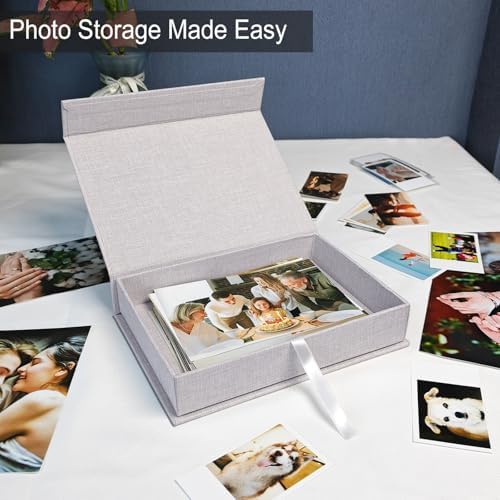 5x7" Archival Photo Storage Box with Lid – Stackable Memory Keepsake Organizer for Photos, Certificates, Jewelry & Scrapbooking Supplies, Photo Cases and Postcard Keeper Storage Container Box Grey - Image 4