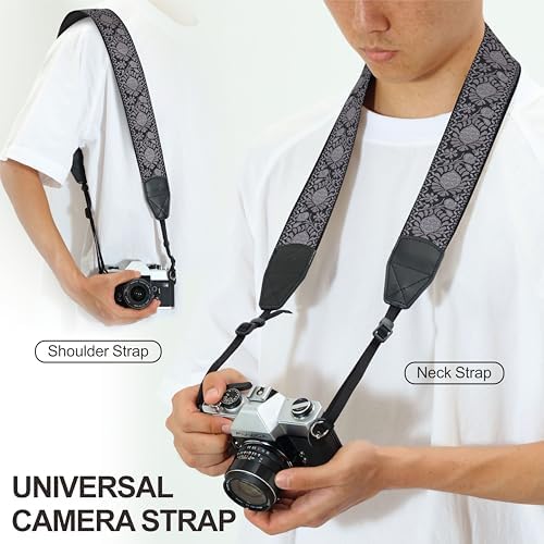 Padwa Lifestyle Camera Strap - 2" Retro Jacquard Embroidery Flower Camera Straps for Photographers,Adjustable Wide Camera Neck/Shoulder Strap with Genuine Leather Head for All DSLR/SLR Digital Cameras - Image 4