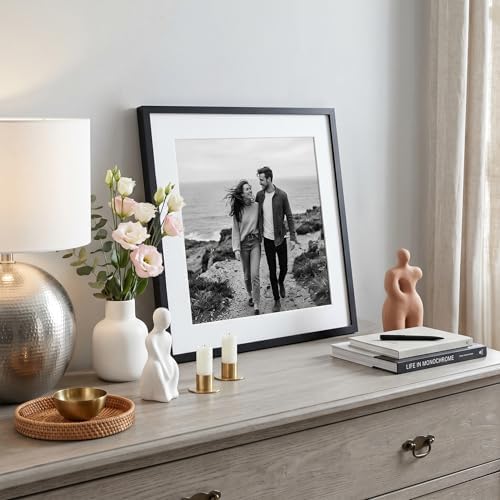Americanflat 15x15 Picture Frame - Matted to 12x12 - Slim Molding - Black - Image 4