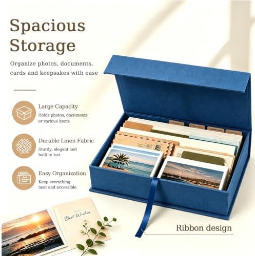 4x6 Photo Storage Box, Premium Linen Memory Box for Photos, Pictures, Certificates, Scrapbooking Supplies & Jewelry - Portable, Stackable Organizer for Home, Crafters & Collectors - Image 2