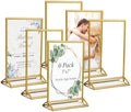 6 Pack Acrylic Sign Holder 5x7" Photo Frames, Double-sided Clear Menu Holder Gold Picture Frames for Wedding Table Numbers, Table Top Display Sign Stand Plastic Flyer Holder Vertical Paper Holder by Pansyling