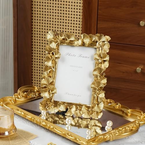 Cuspin Gold Picture Frame 4x6 Vintage Ornate Ginkgo Leaf Resin Photo Frame - Image 2