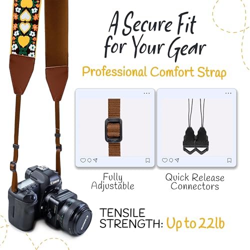 Art Tribute Camera Strap - Shoulder, Crossbody & Neck Camera Strap for Photographers, Fits All Cameras, Canon Nikon Sony Fujifilm, Padded Strap W/Quick Release, Embroidered Cotton & Leather Ends - Image 4