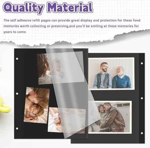 VOKOY 60 Sheets/120 Pages Photo Album Pages for 3 Ring Binder, Black Self Adhesive Scrapbooking Album Refill Pages Replacement Photo Album Sheets for 2x3 4x6 5x7 8x10 Photo or Cards, 11 x 9 Inch - Image 7