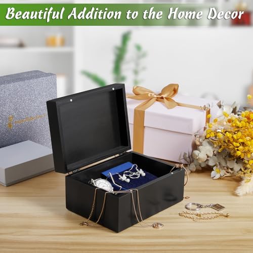 DRASTAR Small Keepsake Box, Black Wood Memory Box with Hinged Lids, Wooden Jewelry Storage Box,3x5, 4x6 Decorative Card Box, Bridal Shower Gifts - Image 5