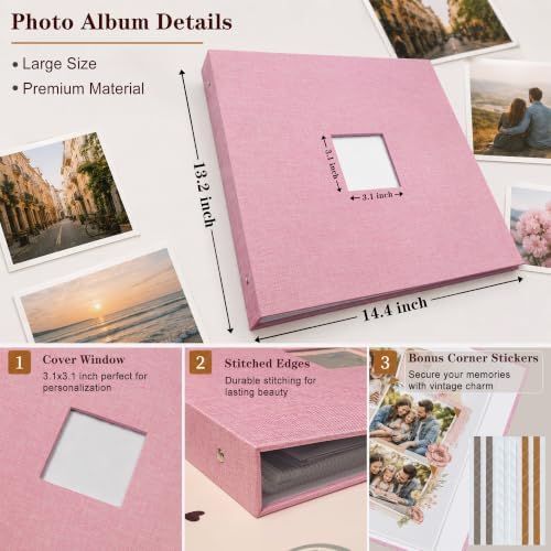 12"x12" DIY Scrapbook Photo Album with 80 Pages 40 Plastic Sleeves Pink - Image 2