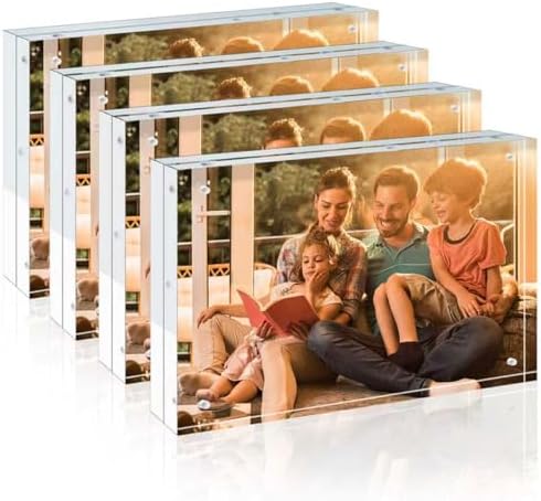Egofine A4 Acrylic Frames 4 Pack, 20mm Thicker Frameless Clear Picture Frames, Double Sided Magnetic Picture Frames, Free Standing Desktop Display by Egofine