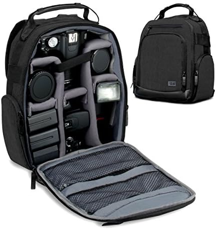 USA Gear Portable Camera Backpack for DSLR with Customizable Accessory Dividers, Weather Resistant Bottom and Comfortable Back Support - Compatible with Canon, Nikon, Sony, Fujifilm, and More (Black) by USAGEAR