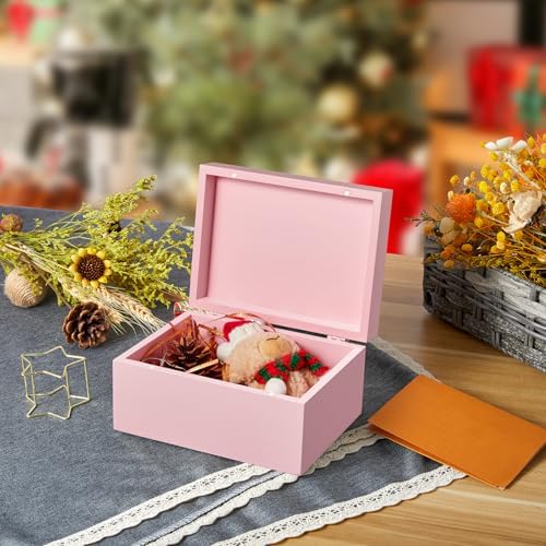 DRASTAR Wooden Box, Small Keepsake Box, Memory Box for Keepsakes, Cute Jewelry Box, Wedding Memory Box with Lids, Pink Decorative Box - Image 7