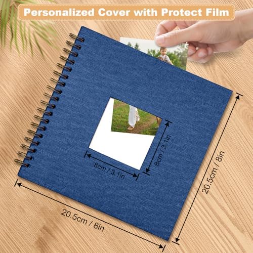 Scrapbook Photo Album Linen Cover, 8 x 8 Inch Hardcover Kraft White Pages Memory Book, for Travel Wedding Guest Book Christmas Baby Shower (20 Sheets/ 40 Pages,Blue) - Image 2