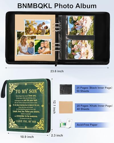 Son Leather Photo Album 4x6 100 Photos, Memory DIY Scrapbook with 25 Sheets and 20 Blank Kraft Sheets, Children's Growth Album Book for Son Kids Birthday Gift Graduation Gift ﻿ - Image 2