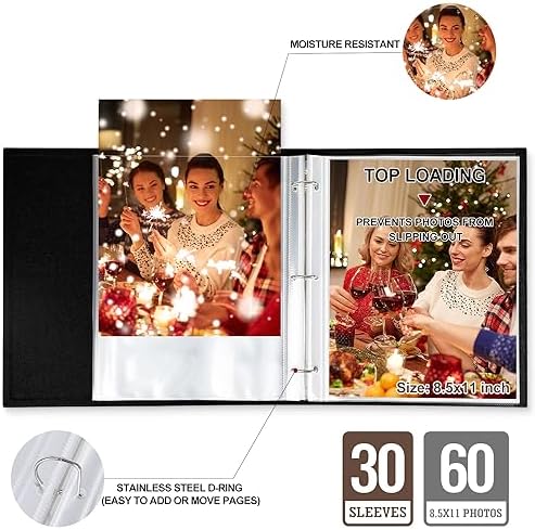 Lanpn 8.5x11 inch Scrapbook Photo Album, Linen Cover Archival Acid Free Top Load 3 Ring Binder Folder Photo Book 8.5 x 11 with 30 Plastic Sleeves 60 Pages (Green) - Image 4