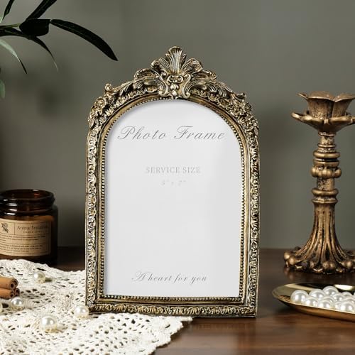 Cuspin 5x7 Picture Frame Gold Vintage Ornate Arched Photo Frame - Image 2