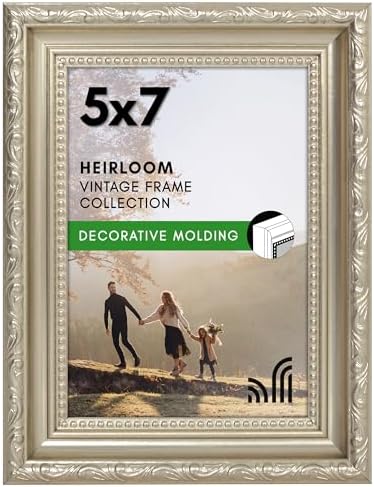 Americanflat 5x7 Picture Frame with Shatter-Resistant Glass - Vintage Frames with Easel - Ornate Picture Frames for Wall and Tabletop Display - Silver by Americanflat
