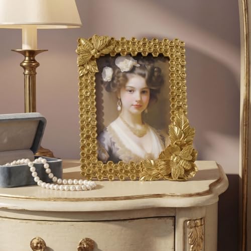 Cuspin Gold 5x7 Picture Frame Bee Floral Honeycomb Vintage Resin Frame - Image 3