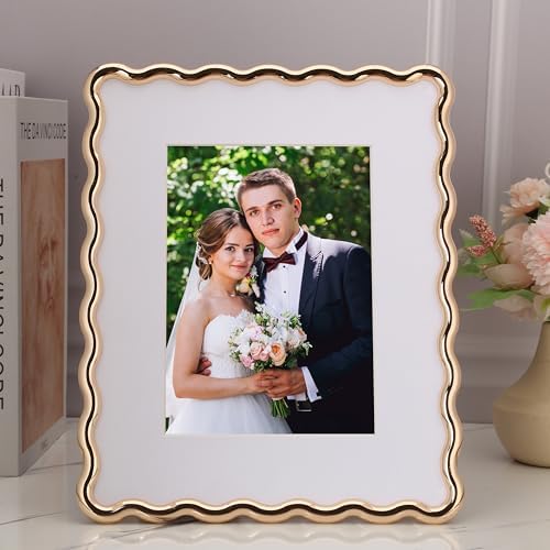 8x10'' Heavy-Duty Zinc Alloy Gold Photo Frames with Acid Free Mat for 5x7'',Wave Design Gold Picture Frame 8x10'' with Black Velvet Backing,for Desktop and Wall Hanging - Image 2
