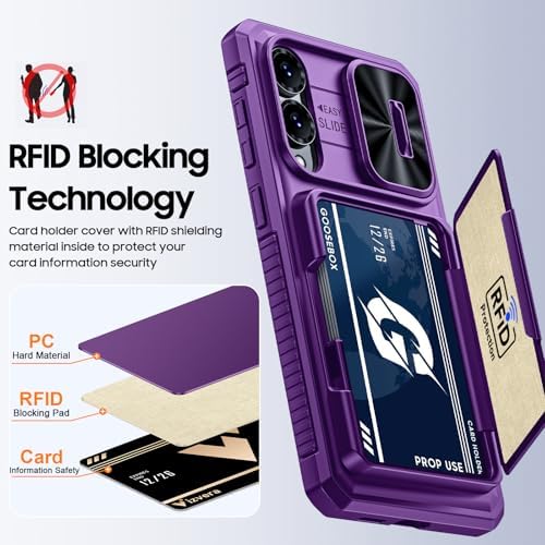 GooseBox for Samsung Galaxy S25 Edge Case Wallet with RFID [Cards Holder][Camera Cover][Edge Raised] Full Body Shockproof Silicone Protective Phone Case for Galaxy S25 Edge 2025 (Purple) - Image 5