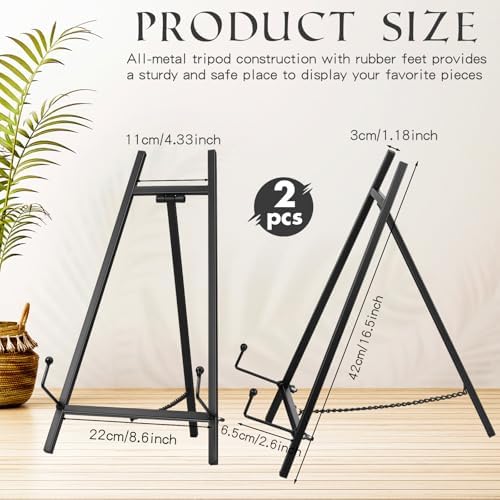 Leinuosen 2 Pcs Metal Easel Stand 16.5" H x 8.7" W x 4.3" D Table Top Easel Stand for Display Tripod Art Picture Mirror Modern Plate Holder for Display Book Photo Wedding Sign (Black) - Image 2