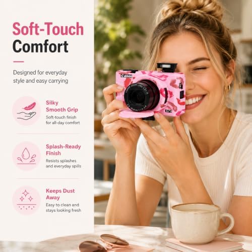 Camera Case for Canon G7X Mark III,Soft Silicone Protective Cover with Removable Lens Cap,Shockproof Anti-Scratch Compatible with Canon PowerShot G7X3 for Women (Pink Lips) - Image 3