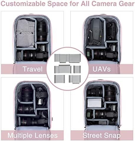 BAGSMART Camera Bag, Camera Backpack, DSLR SLR Camera Case Fits 13.3 Inch Laptop, Waterproof Photography Backpacks with Rain Cover Tripod Holder for Women Men, Pink - Image 2
