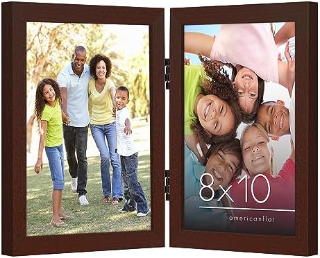 Americanflat Hinged 8x10 Picture Frame with Shatter-Resistant Glass - Double Picture Frames with Engineered Wood - Signature Collection - Photo Frame for Tabletop Display - Mahogany by Americanflat