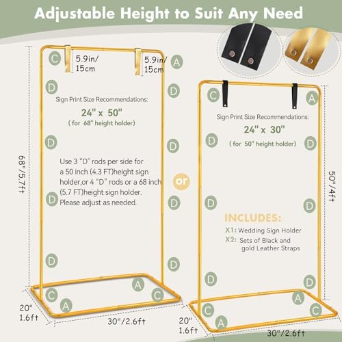 ParseBio Welcome Sign Holder Gold Wedding Easel Stand with 4 Leather Straps - Image 4
