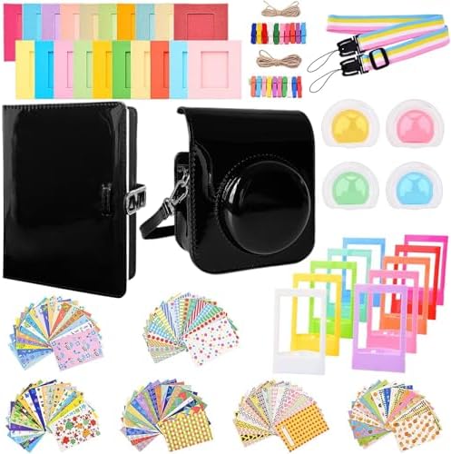 Sunmns Accessories Bundle Kit Compatible with Instax Mini 12 Instant Camera, Include Case Album Stickers Photo Frames Filters Strap (Black) by Sunmns