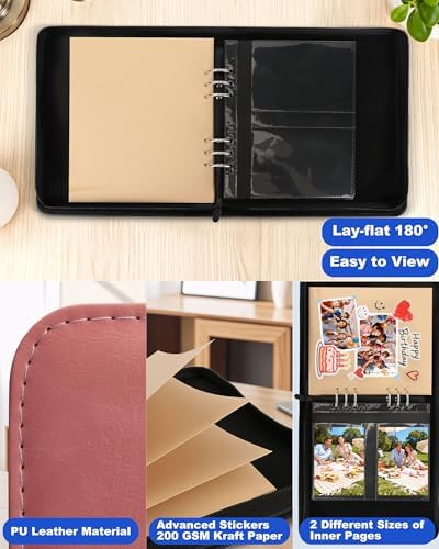 Leather Photo Album 4x6 200 Photos, DIY Scrapbook with 50 Sheets and 20 Blank Kraft Sheets, Travel Souvenir Diary Photo Book for Family Wedding Baby and Holiday Pictures - Image 4