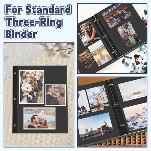 VOKOY 25 Sheets/50 Pages Photo Album Pages for 3 Ring Binder, Black Self Adhesive Scrapbooking Album Refill Pages Replacement Photo Album Sheets for 2x3 4x6 5x7 8x10 Photo or Cards, 11 x 9 Inch - Image 6