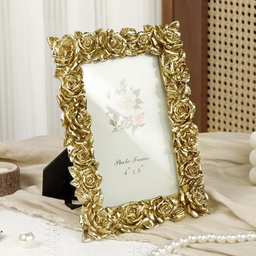 Cuspin 4x6 Picture Frame Gold Vintage Ornate Rose Flower Resin Frame - Image 7