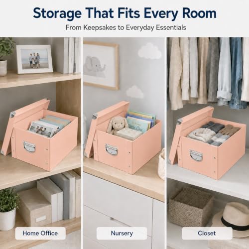 GUOZI Collapsible Storage Box, Decorative Memory Box with Lid & Metal Reinforced Corners, Cardboard File Bin with Handles, Organizer Gift Box for Keepsake Toy Photos Office Nursery Wardrobe Bookshelf - Image 6