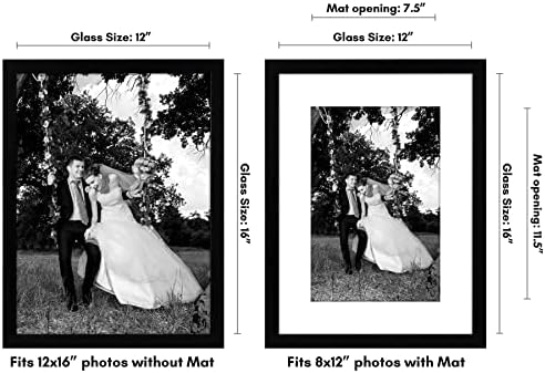Americanflat 12x16 Picture Frame with Shatter-Resistant Glass - Use as 8x12 Frame with Mat or Display 12x16 Photo Without Mat - Signature Collection - Picture Frames for Wall Display - Black - Image 2