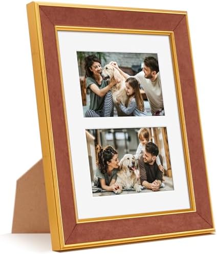 Suede 8x10 Picture Frame Display 2 Opening 4x6 Double Picture Frames Collage Wall Decor with Mat,Multi Photo Frame for Plexiglass,Wall or Tabletop Decor,1Pack,Brown by AnoziebyProductsunder