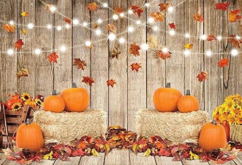 Autumn Thanksgiving Backdrop 10x7ft Rustic Barn Harvest Photography Background Barn Door Falling Maple Leaves Hay Bales Pumpkins Kids Baby Adult Portrait Shoot Fall Photo Booth Props - Image 4