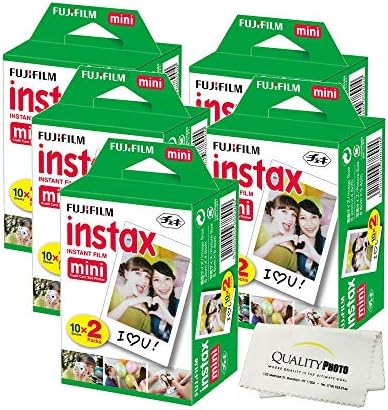 Fujifilm INSTAX Mini Instant Film (White) For Fujifilm Mini 8 & Mini 9 Cameras w/ Microfiber Cloth by Quality Photo (100 Film Sheets) by FUJIFILM